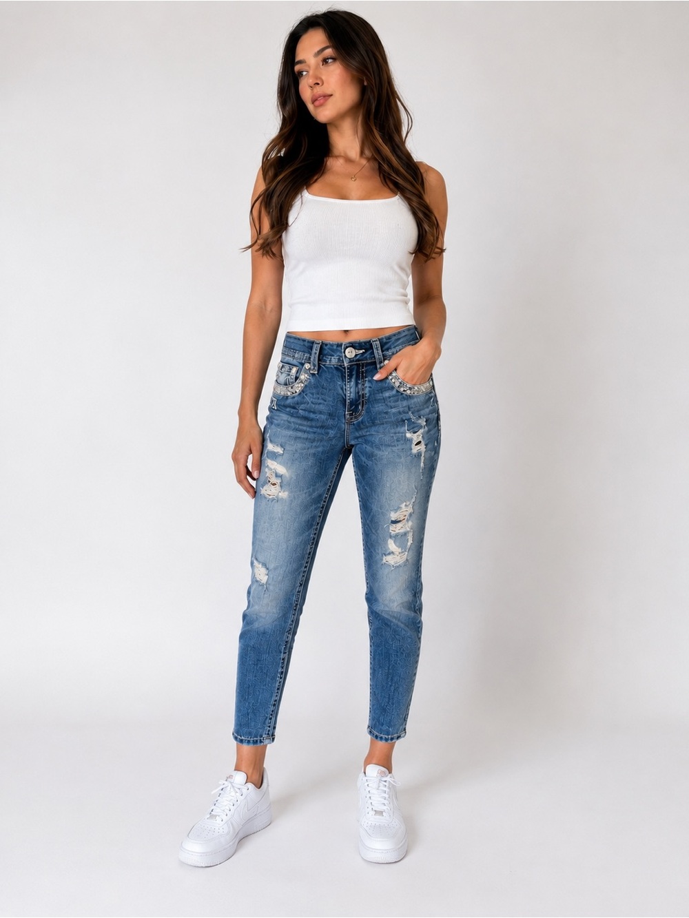 Miss Me Medium Blue Distressed Ankle Jeans
